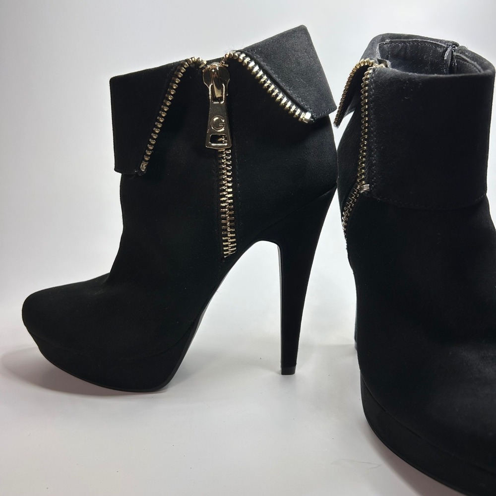 GBG Los Angeles Women's Ankle Boots Black Faux Leather Gold Zip Stiletto Size 7